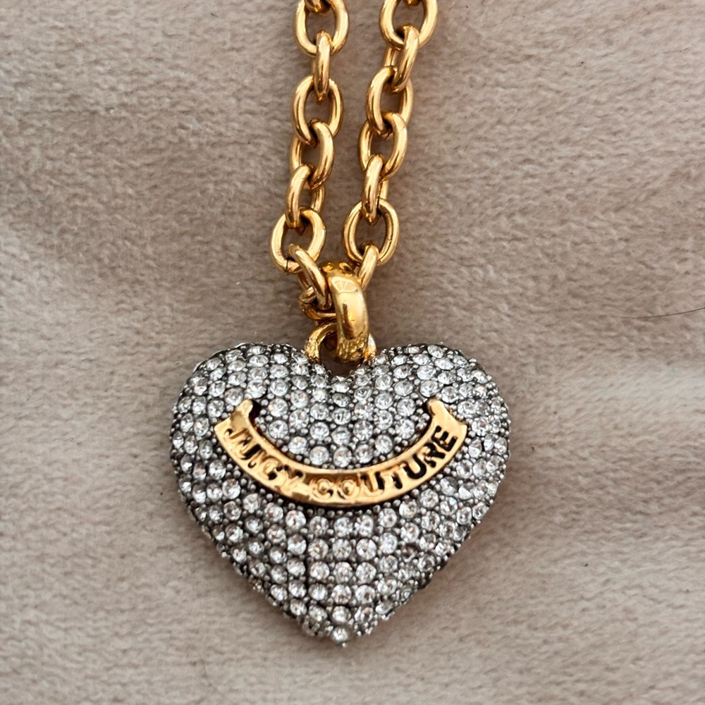 Juicy Couture Vintage Gold and Silver Rhinestone Heart Long Chain Necklace - Picture 2 of 6